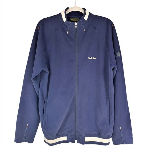 TIMBERLAND Vtg Y2K 2004 Timberland Zip-Up Varsity Jacket Navy Blue White Size M - Picture 1 of 8